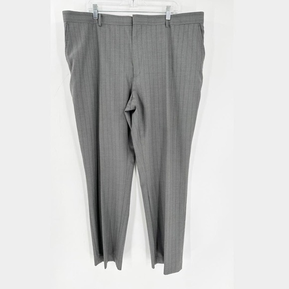 Perry Ellis Gray Striped Wool Blend Flat Front Suit Pants Men's Size 42/32 FLAW - Picture 1 of 16